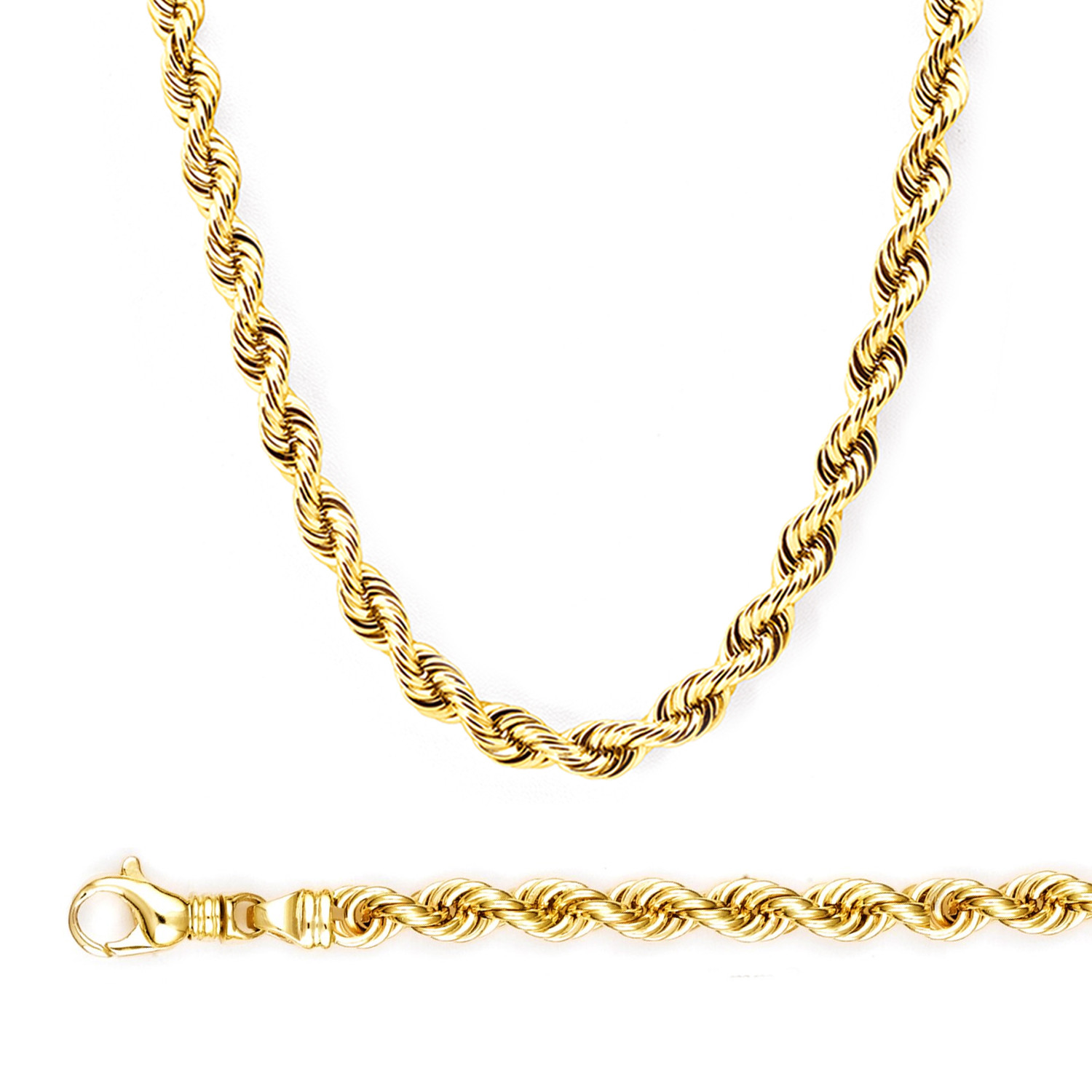 14K Yellow Gold 7mm Regular Rope Chain 24 Inches
